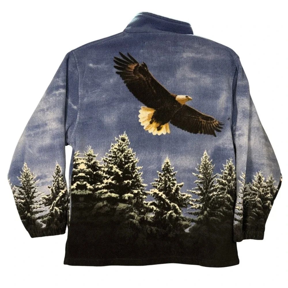 Trail Crest Eagle Fleece Jacket Men Large Blue Polyester Nature Graphic Gorpcore